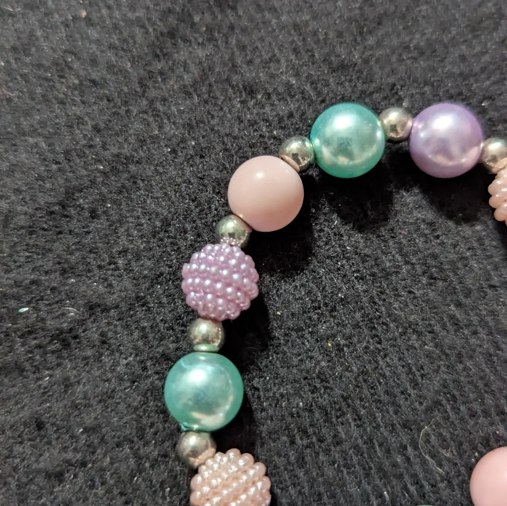 Silver Tone Pink Blue Purple Pastel Mermaid Tail Charm Stretchy Elastic Bracelet